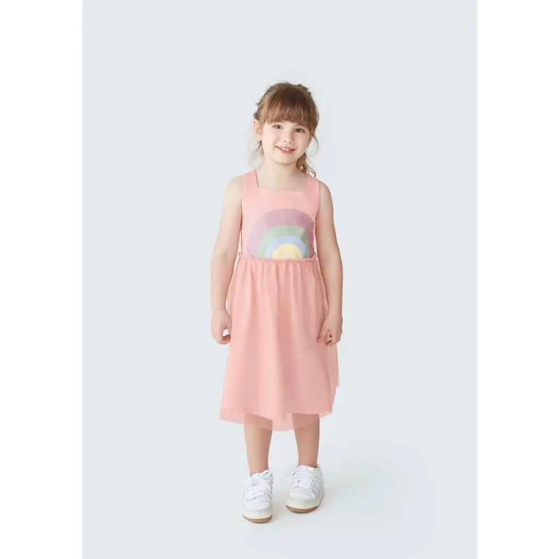 Vestido Infantil Arco Ìris com Tule - Rosa 008