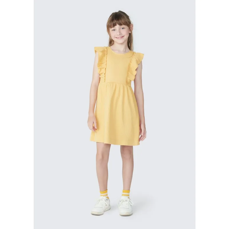 Vestido Curto Infantil Com Babados - Amarelo 014