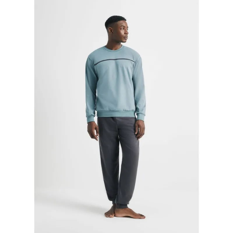 Pijama Longo Masculino Em Moletom - Azul G