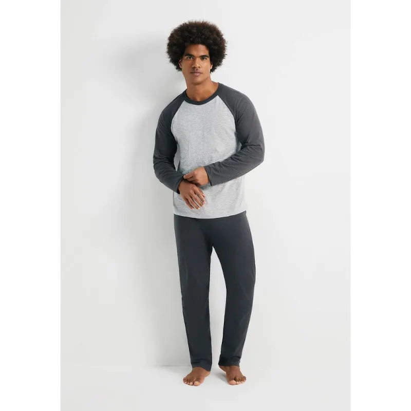 Pijama Masculino Manga Longa Raglan - Cinza XG