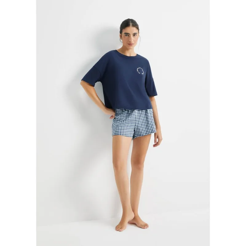 Pijama Curto Feminino Box Estampado - Azul G