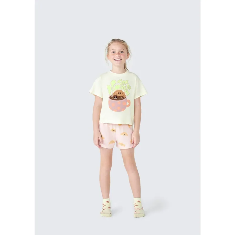 Pijama Infantil Menina Curto Com Estampa Que Brilha no Escuro - Amarelo 002