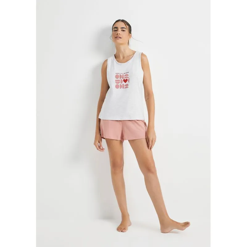 Pijama Curto Feminino Com Estampa - Cinza G
