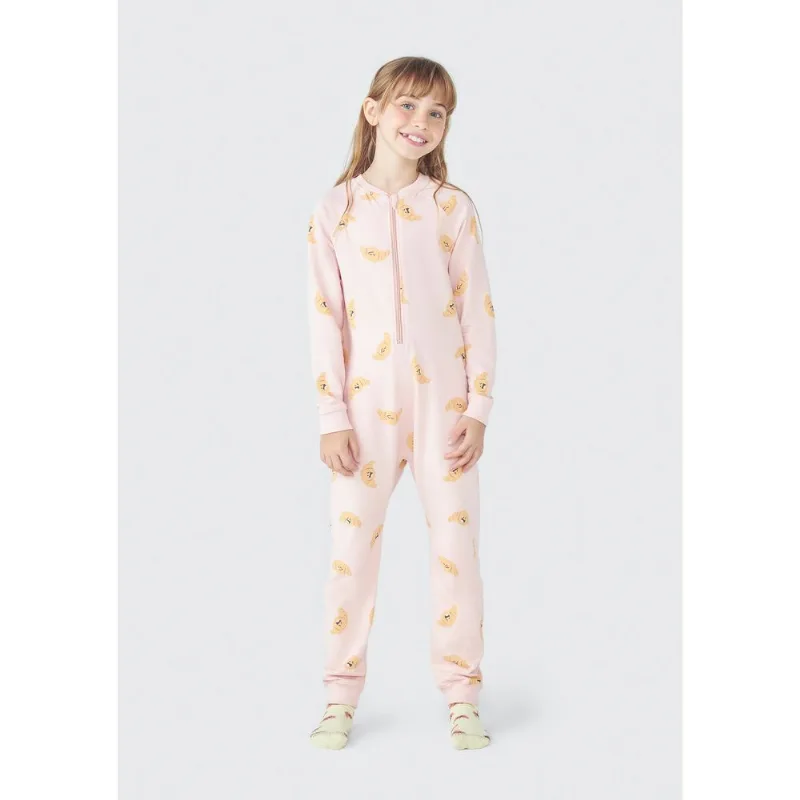 Pijama Macacão Infantil Unissex Em Moletom - Rosa 003