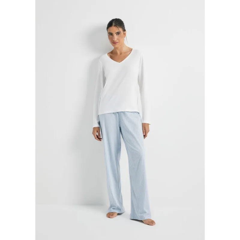 Pijama Longo Feminino Decote V - Off white M
