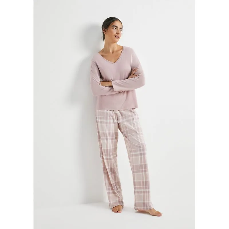 Pijama Longo Feminino Decote V - Rosa XXG