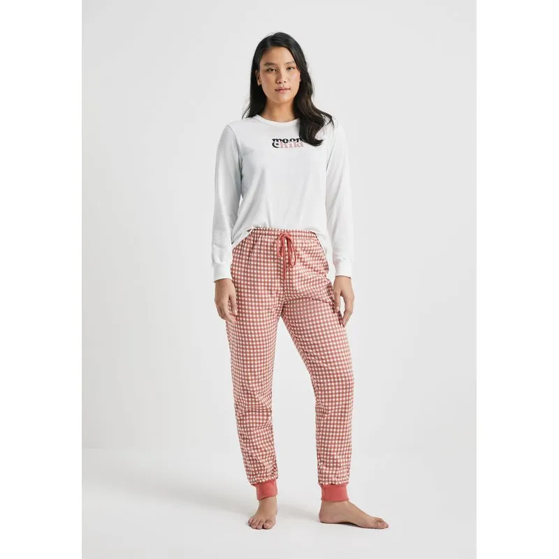 Pijama Longo Feminino Comfort Estampado - Vermelho P