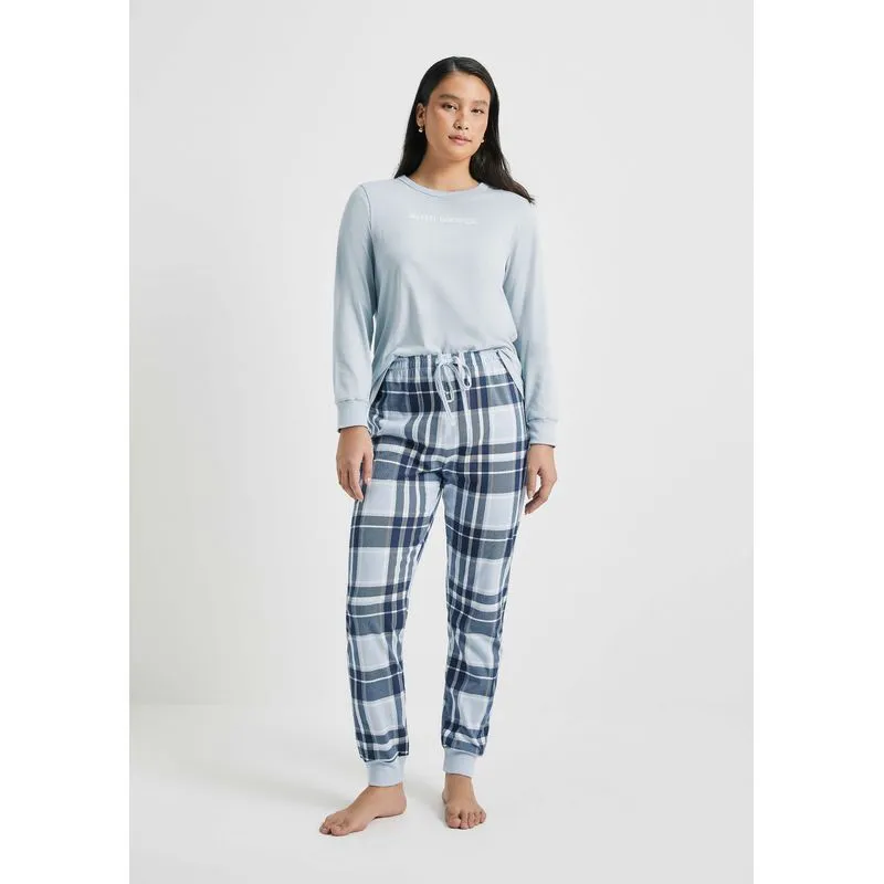 Pijama Longo Feminino Comfort Estampado - Azul G