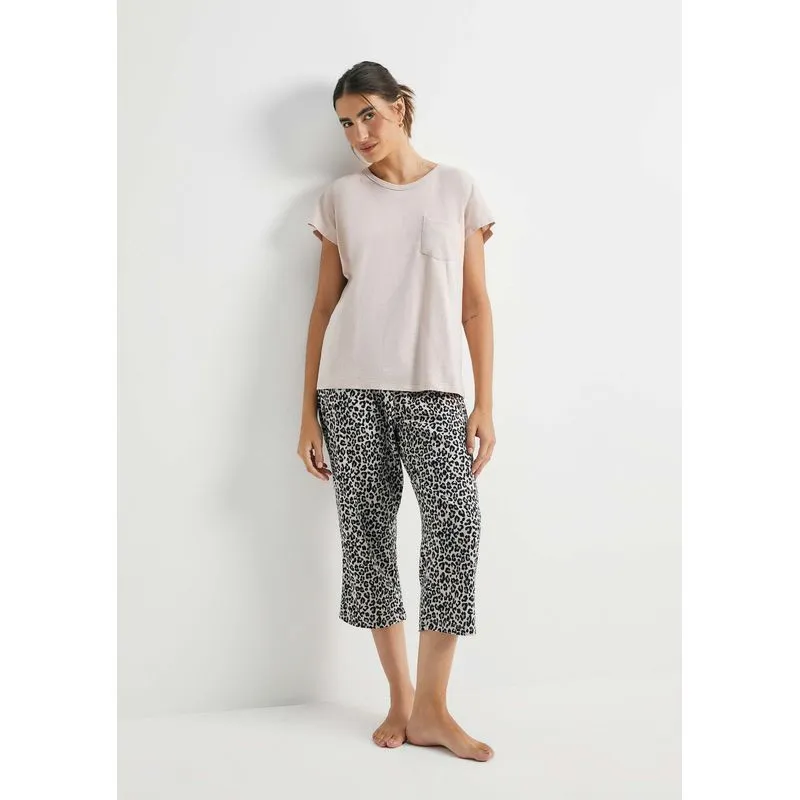Pijama Longo Feminino Estampado - Bege XG