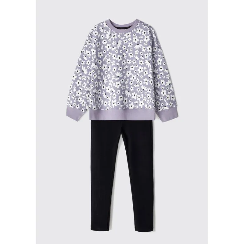 Conjunto Longo Infantil Menina Estampado - Roxo 014