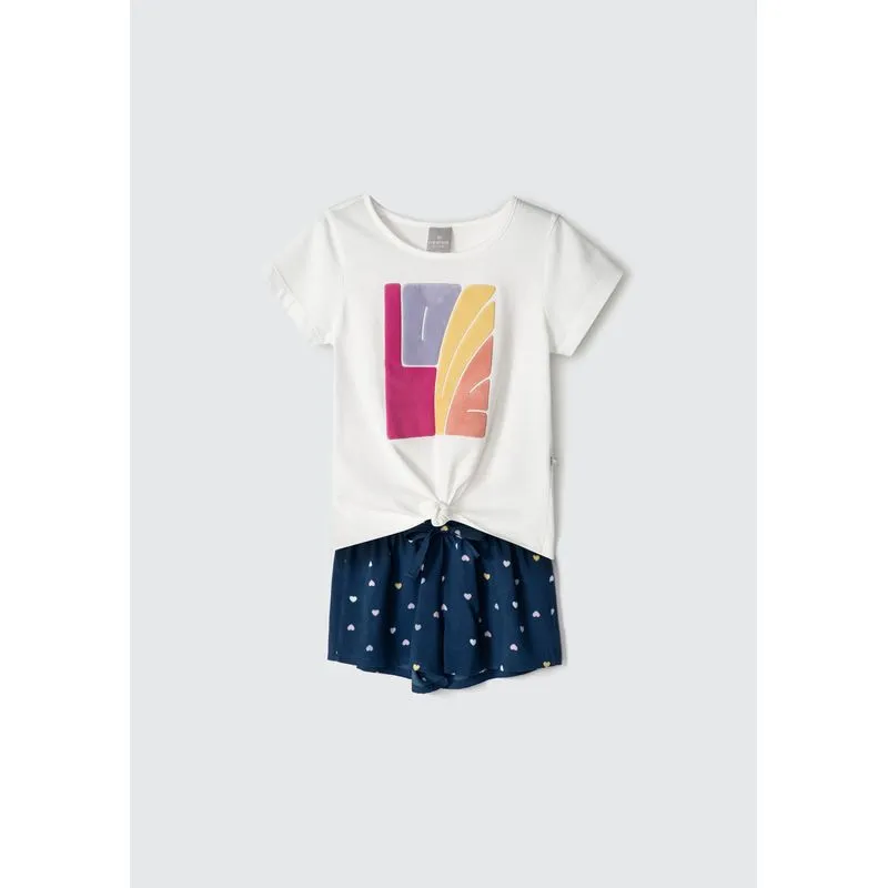 Conjunto Curto Infantil Menina Estampado - Off white 010