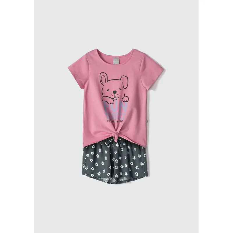 Conjunto Curto Infantil Menina Estampado - Rosa 006