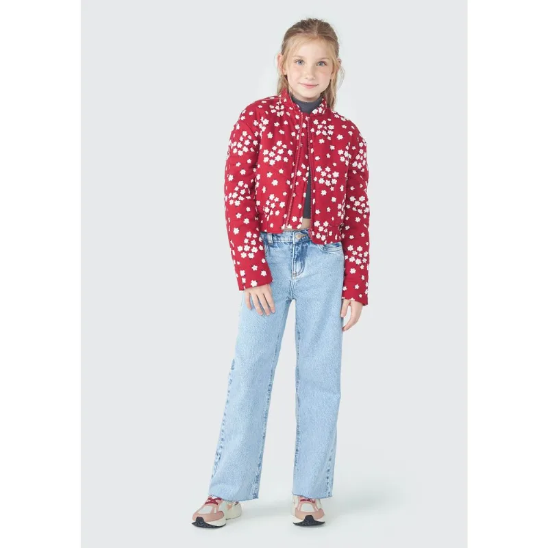 Jaqueta Cropped Infantil Menina Estampada - Vermelho 012