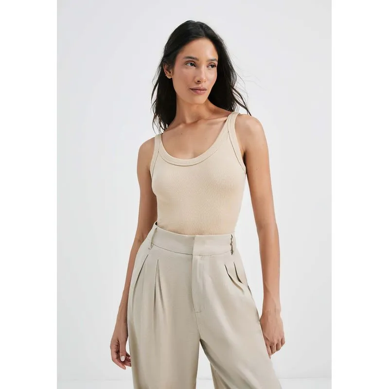 Regata Básica Feminina Slim Rib - Bege XXG