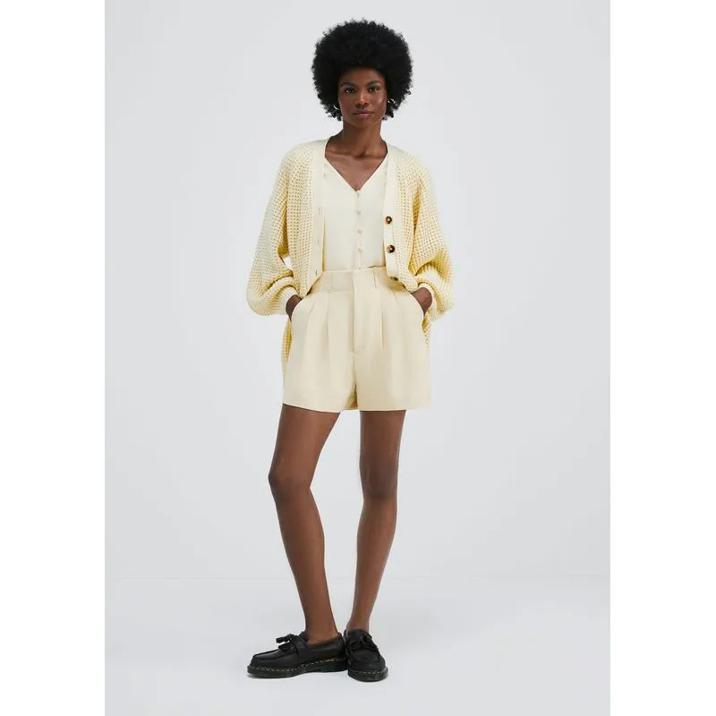 Shorts Feminino Cintura Alta Em Alfaiataria - Amarelo 038
