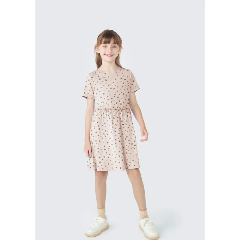 Vestido Curto Infantil Rodado Animal Print - Bege 006