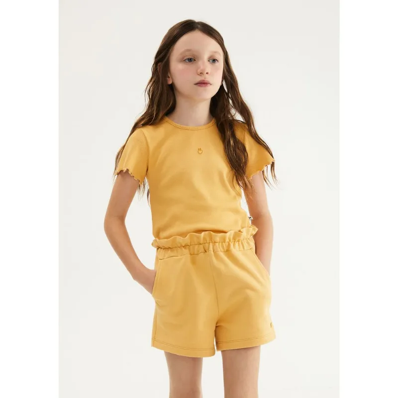 Blusa Manga Curta Infantil Menina Em Ribana - Amarelo 006