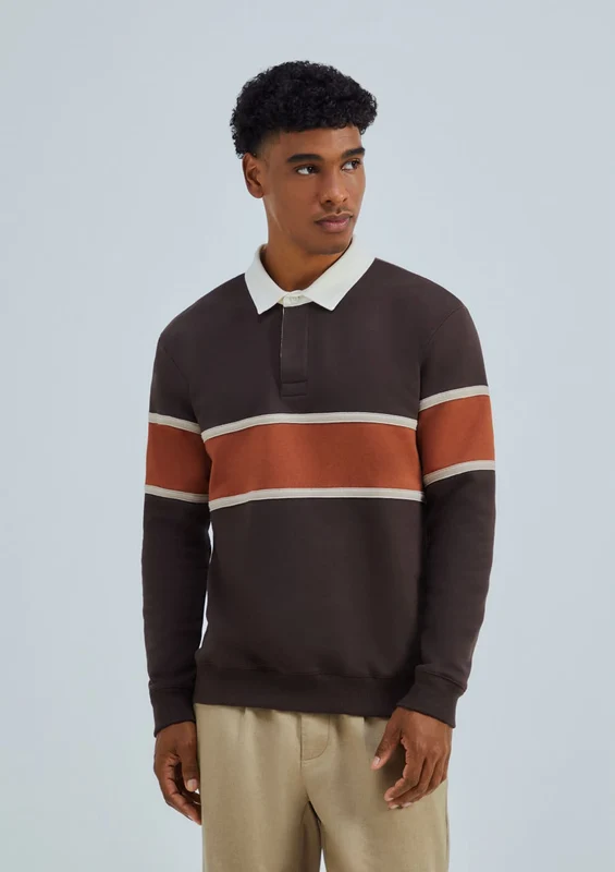 Blusão Hering Gola Polo Com Recortes Em Moletom Peluciado Masculino - Marrom M