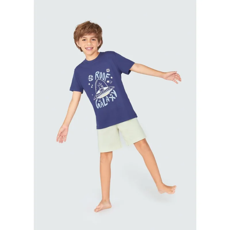 Pijama Infantil Menino Curto Com Estampa - Azul 008