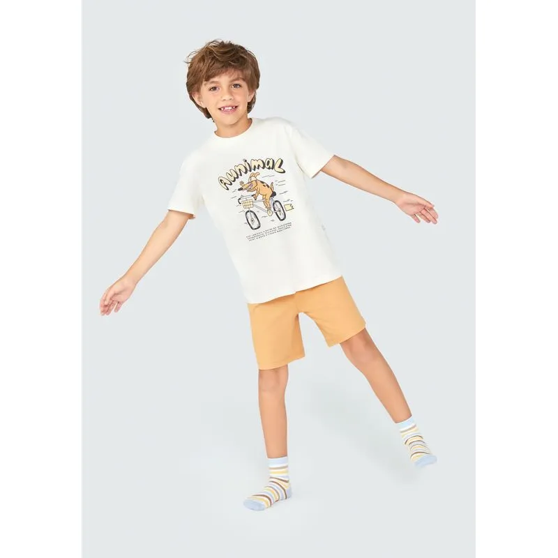 Pijama Infantil Menino Curto Com Estampa - Off white 004