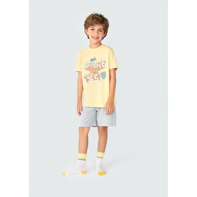 Pijama Infantil Menino Curto Com Estampa - Amarelo 006