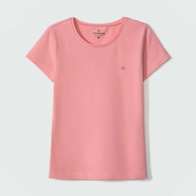 Blusinha Manga Curta Rosa Detalhe Bordado Hering Infantil - Feminina 14 / Menina