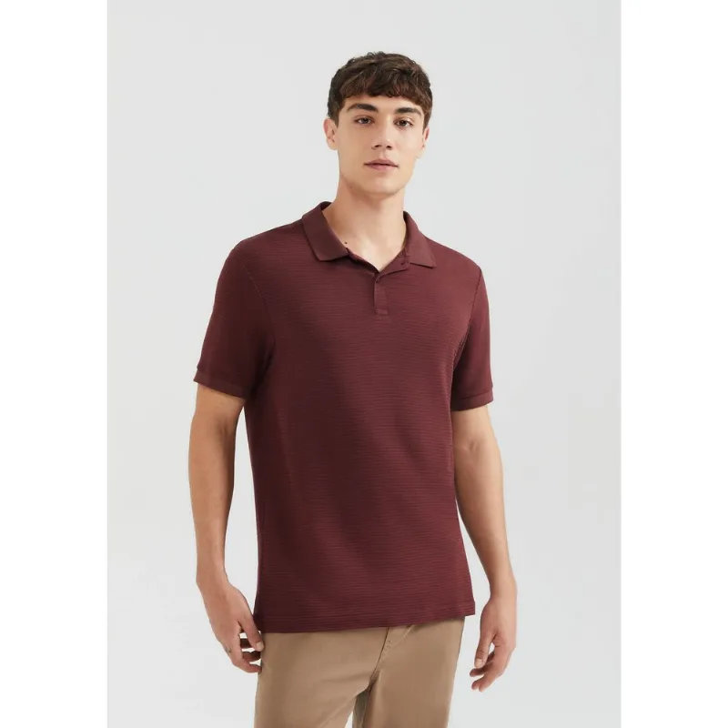 Camisa Polo Masculina Listrada Manga Curta - Vinho XG