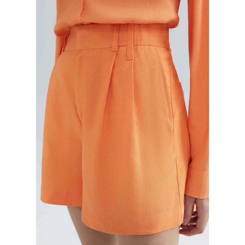 Shorts Feminino De Alfaiataria Em Linho - Laranja 044