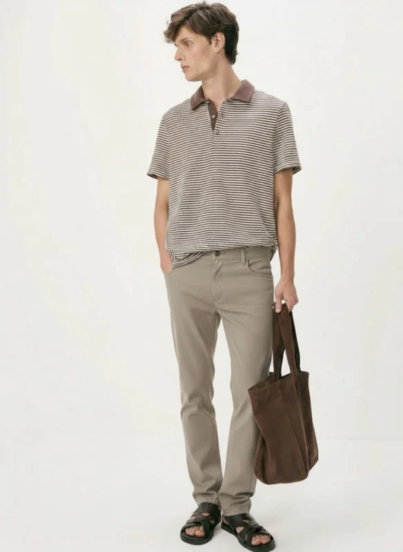 Calça Hering Slim Em Sarja Masculina - Bege 40