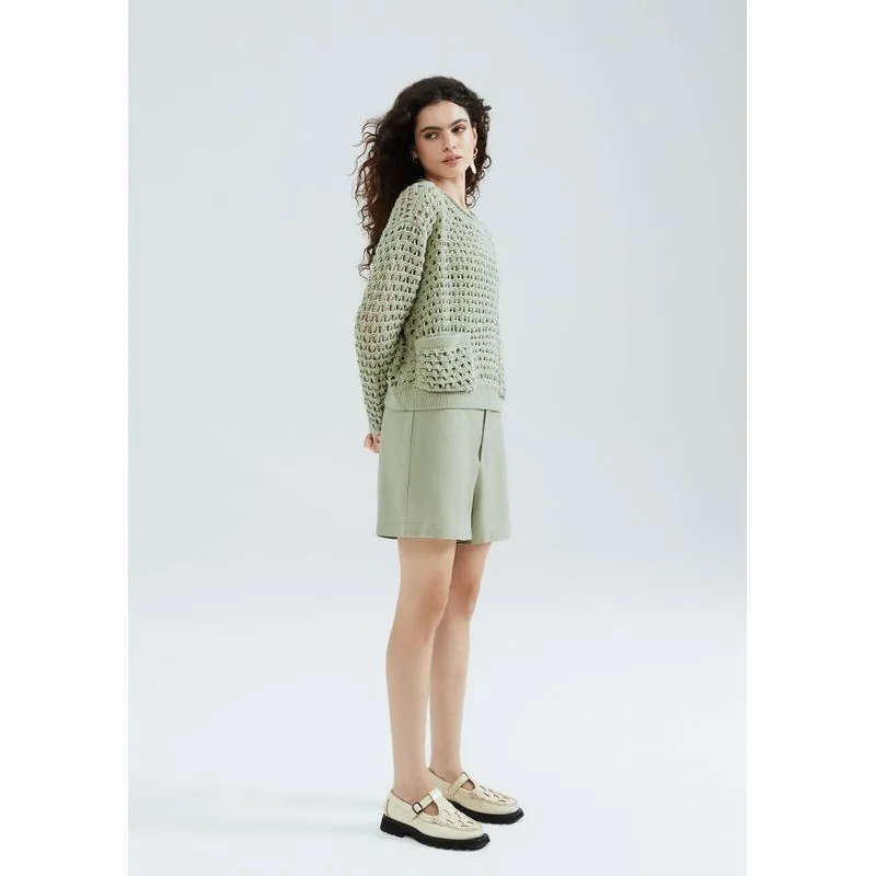 Blusão Feminino Em Tricô Com Bolso - Verde P