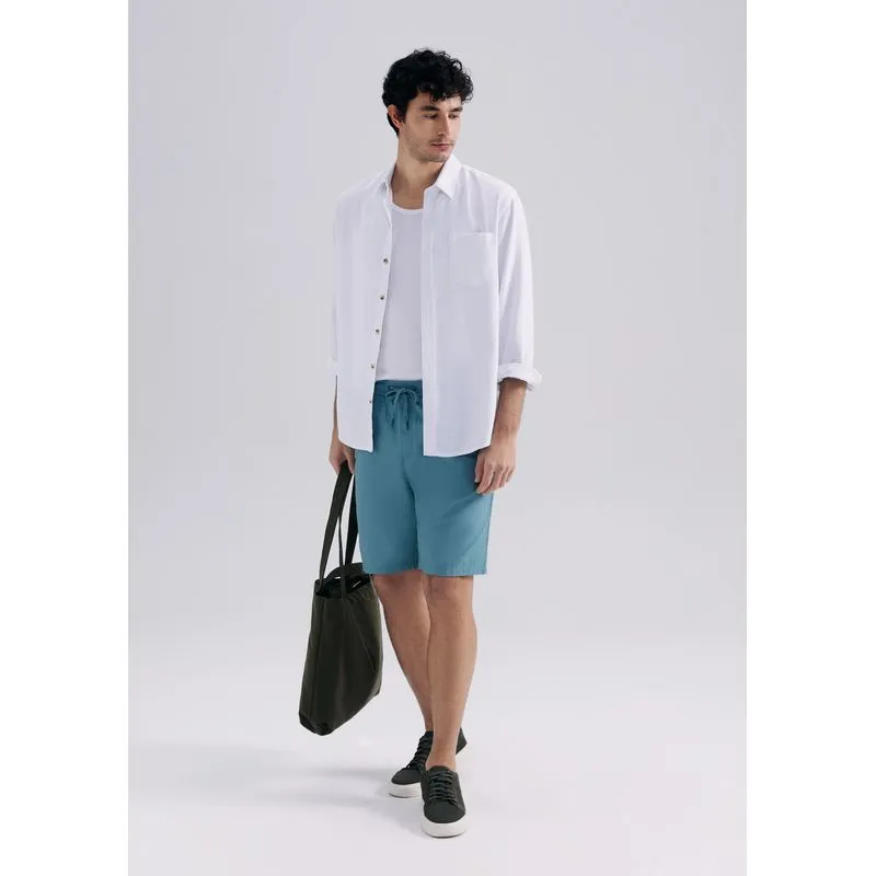 Bermuda Básica Masculina Reta Em Sarja - Azul G
