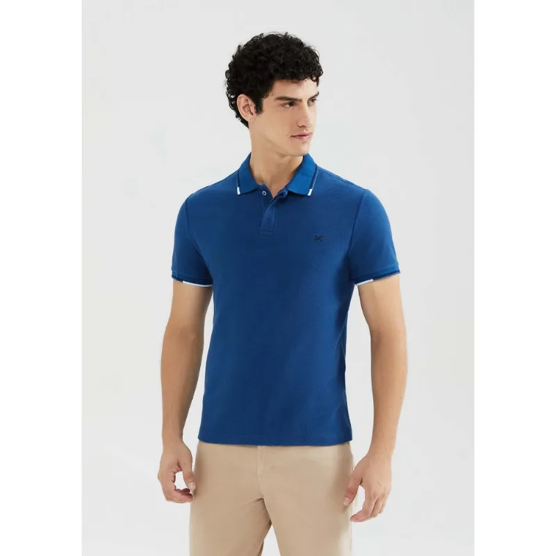 Camisa Polo Masculina Manga Curta Com Bordado - Azul G