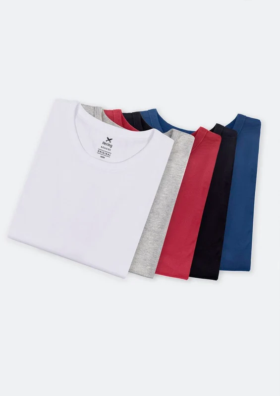 Kit 5 Camisetas Slim Hering Gola Careca Masculino - Preto/Branco/Cinza/Vermelho/Azul Marinho M
