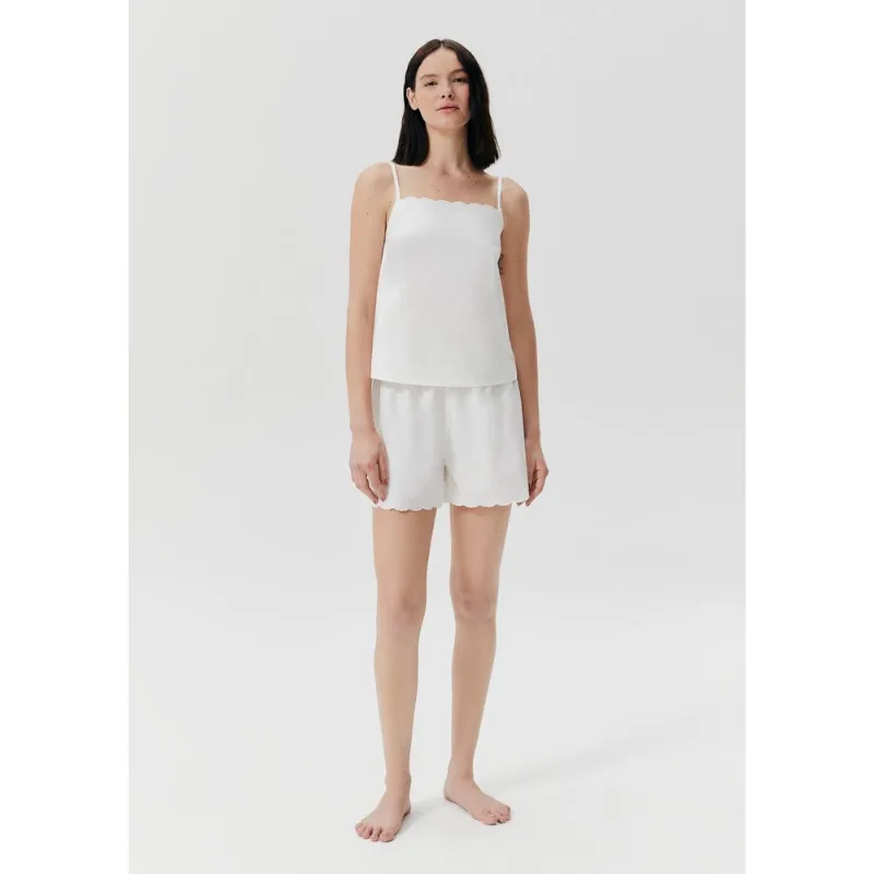 Pijama Curto Feminino Com Bordado Inglês - Off white P