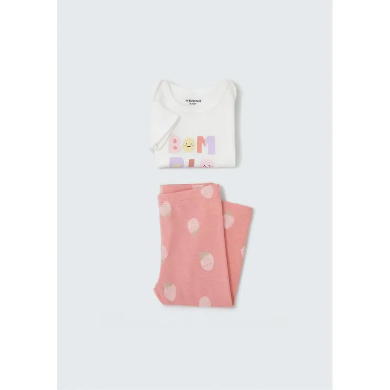 Conjunto Bebê Menina Body e Legging Em Ribana Estampada - Off white 18M