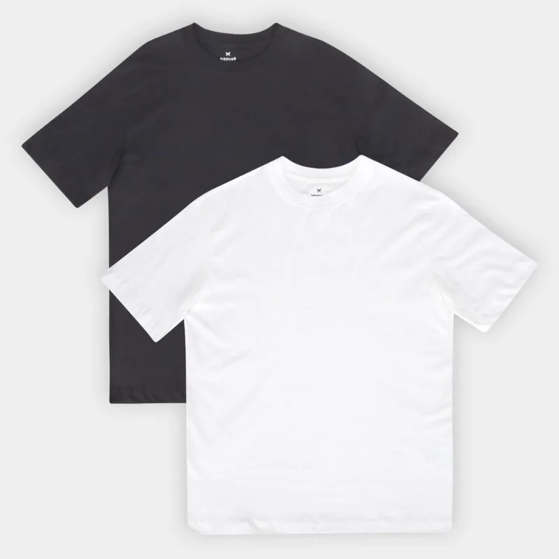Kit Camiseta Hering Casual Masculina - 2 Peças - Masculino - Preto+Branco