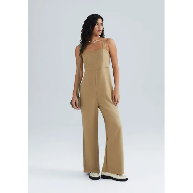 Macacão Longo Feminino Alças Médias - Caqui P