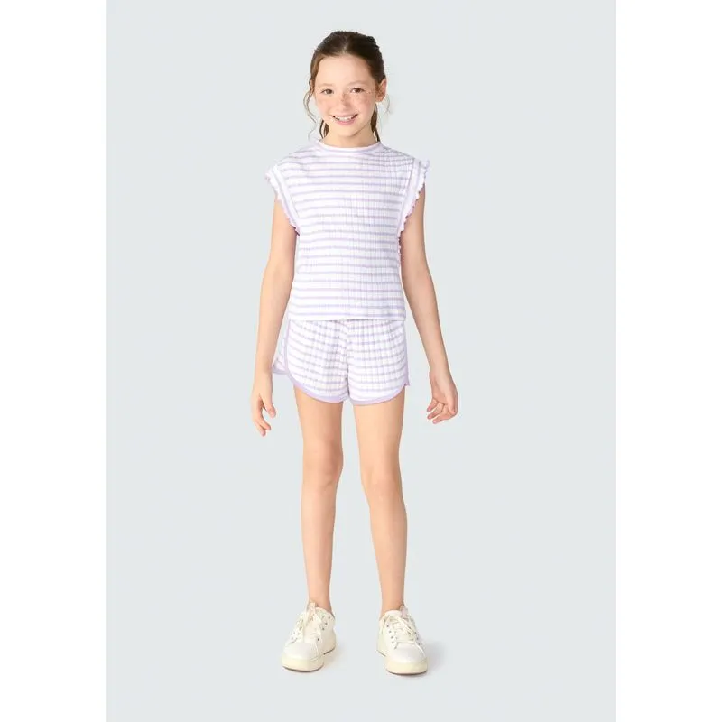Conjunto Curto Infantil Menina Listrado Em Fio Tinto - Preto 008