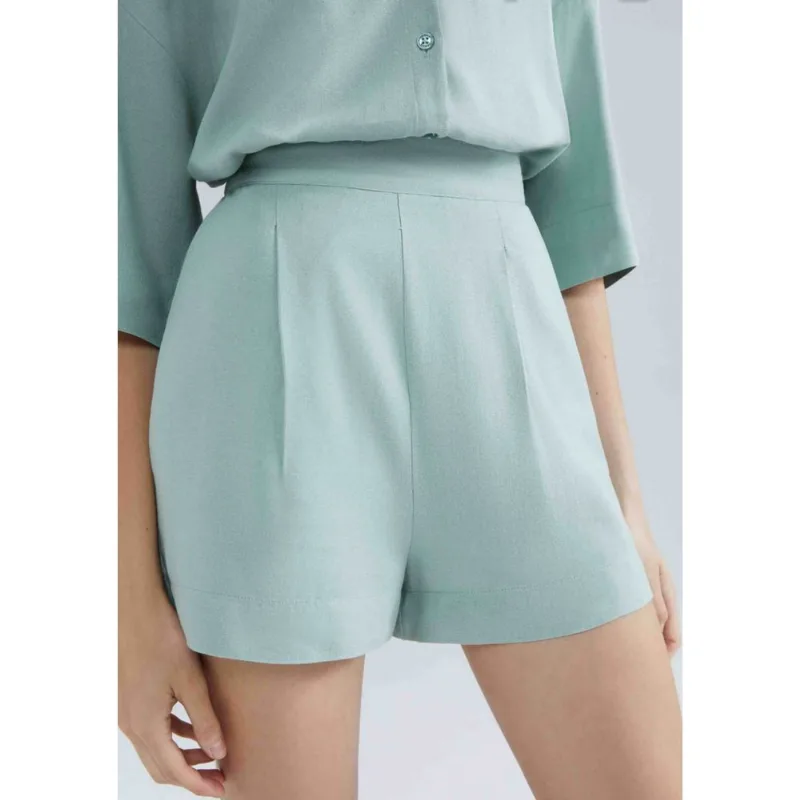 Shorts Feminino Cintura Alta Em Viscolinho - Verde P