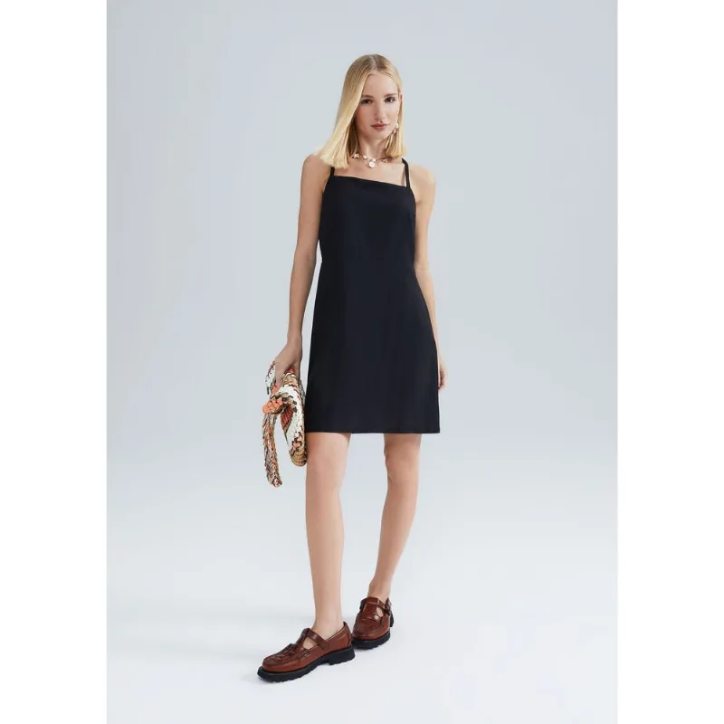 Vestido Curto Alças Finas Em Viscolinho - Preto XG