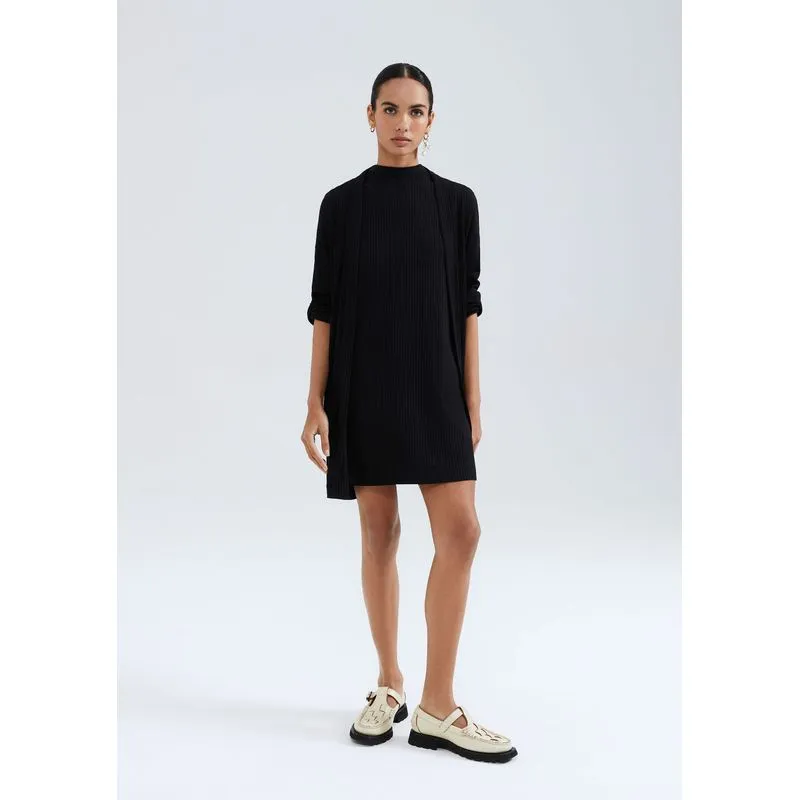 Vestido Curto Gola Alta Em Ribana - Preto XP