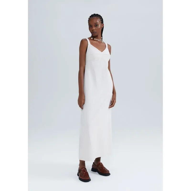 Vestido Midi Decote V Texturizado Eco - Off white P