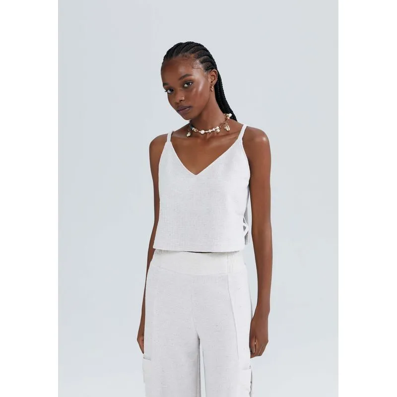 Regata Feminina Decote V Texturizada Eco - Off white XP