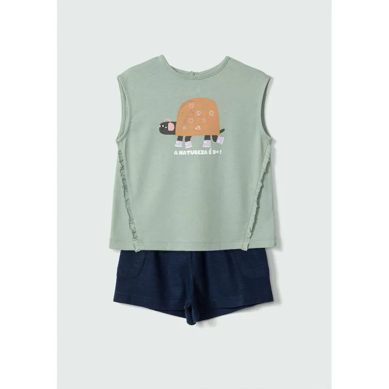Conjunto Curto Infantil Menina Toddler Com Aplique - Verde 002
