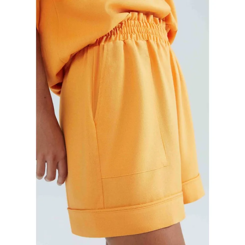 Shorts Feminino Cintura Alta Com Linho - Laranja P