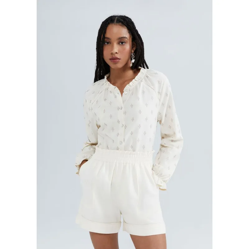 Shorts Feminino Cintura Alta Com Linho - Creme XG