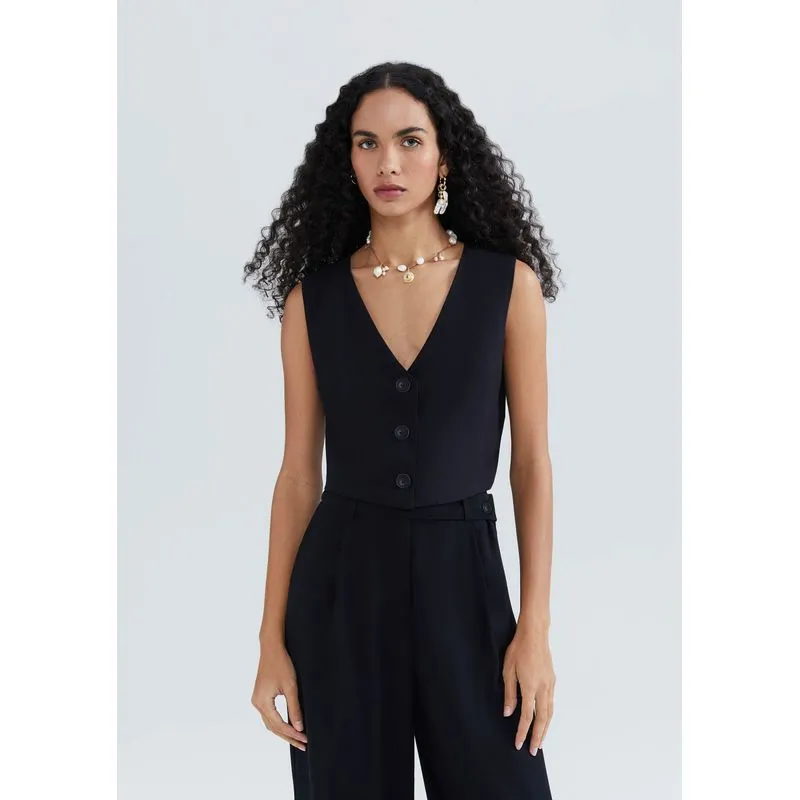 Colete Feminino Cropped Em Viscose - Preto G