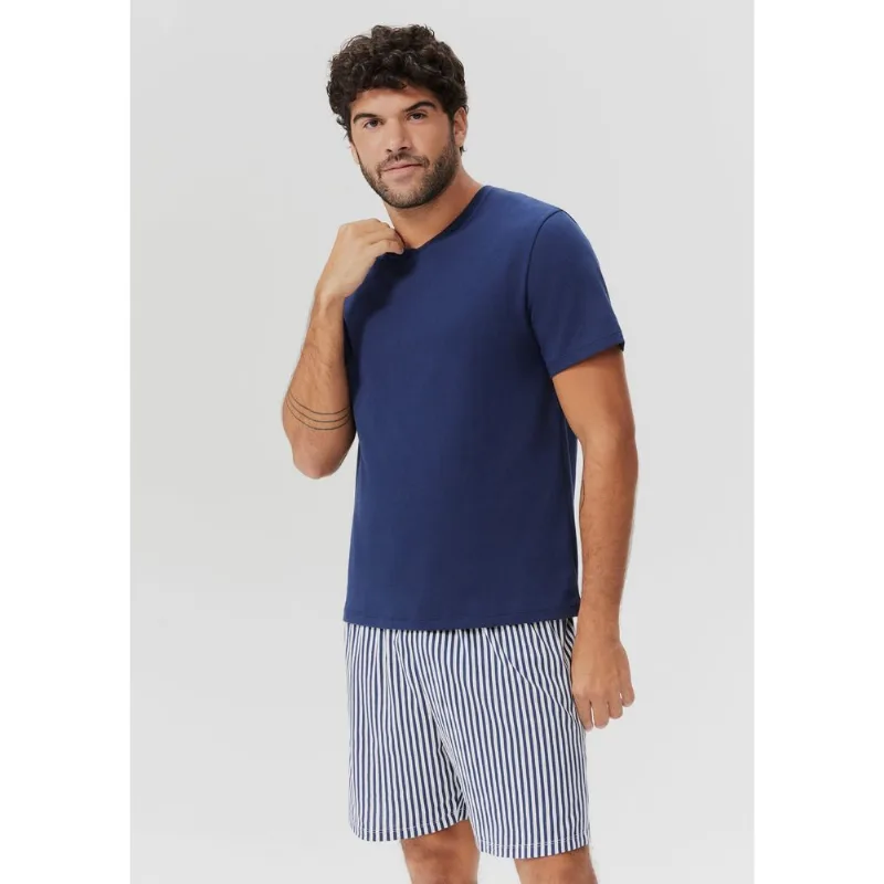 Pijama Masculino Curto Em Malha - Azul G