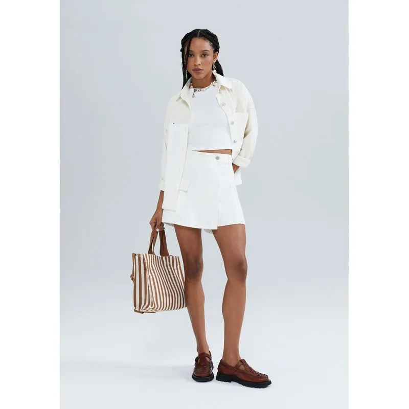 Shorts Saia Feminino Cargo Em Sarja - Off white 042