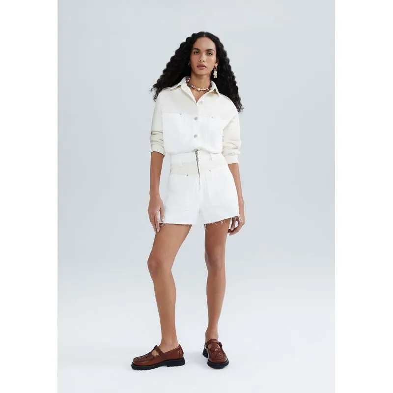 Shorts Feminino Cintura Média Em Sarja Bicolor - Off white 046